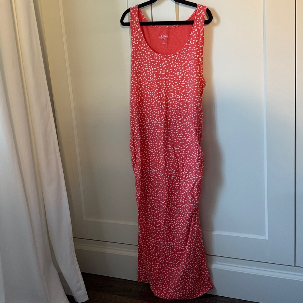 Ingrid & Isabel Maternity Body-con Coral Spotted Maternity Tank Dress